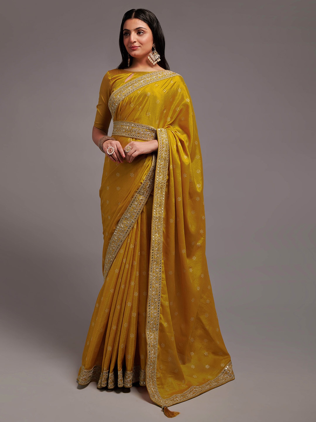 

KALINI Floral Embroidered Saree, Yellow