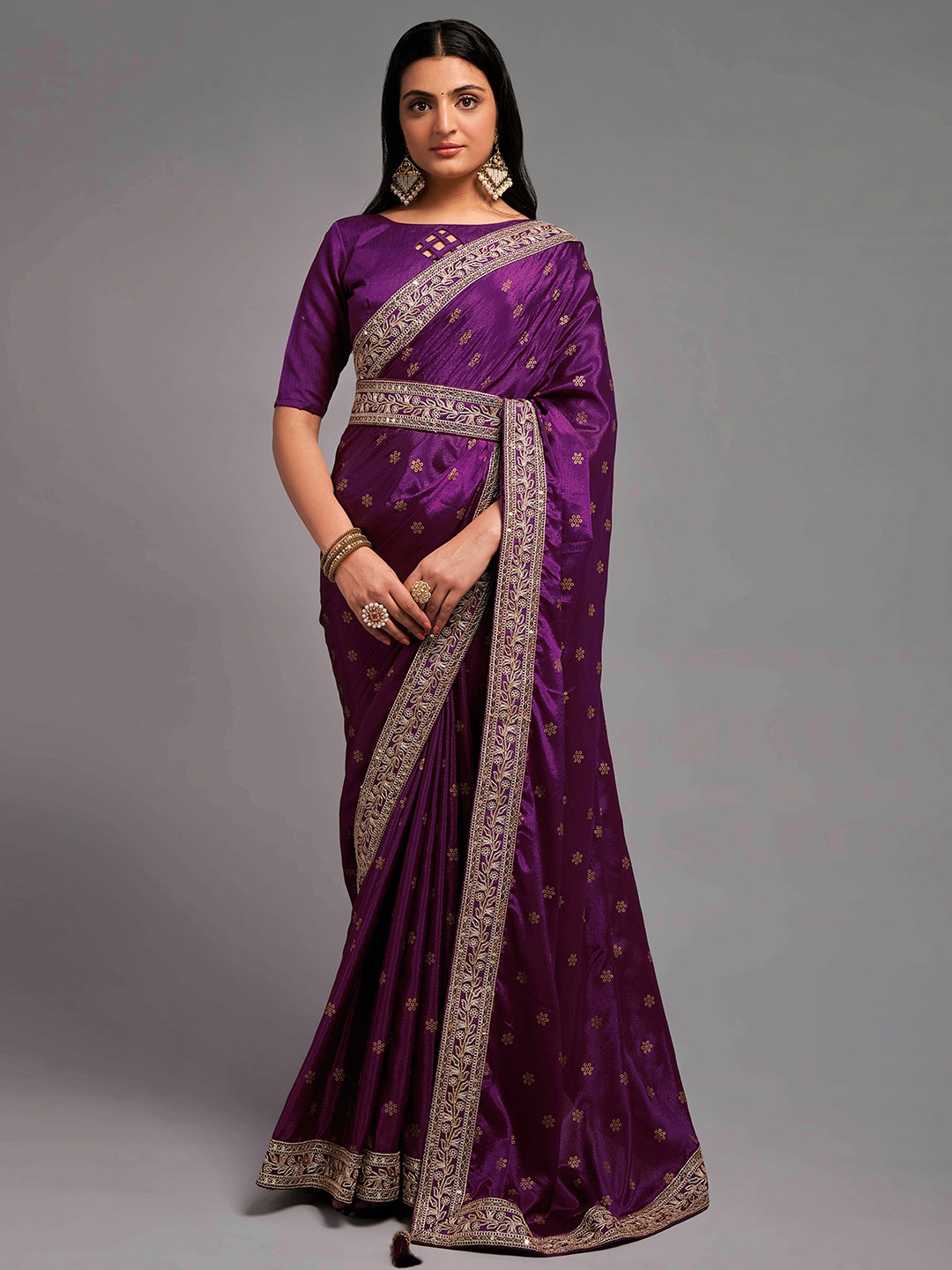 

KALINI Floral Embroidered Saree, Magenta