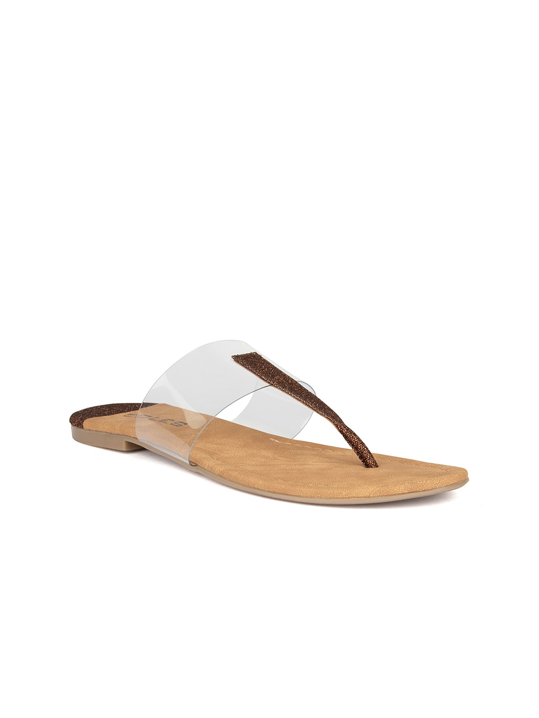 

SOLES Open Toe T-Strap Flats, Bronze