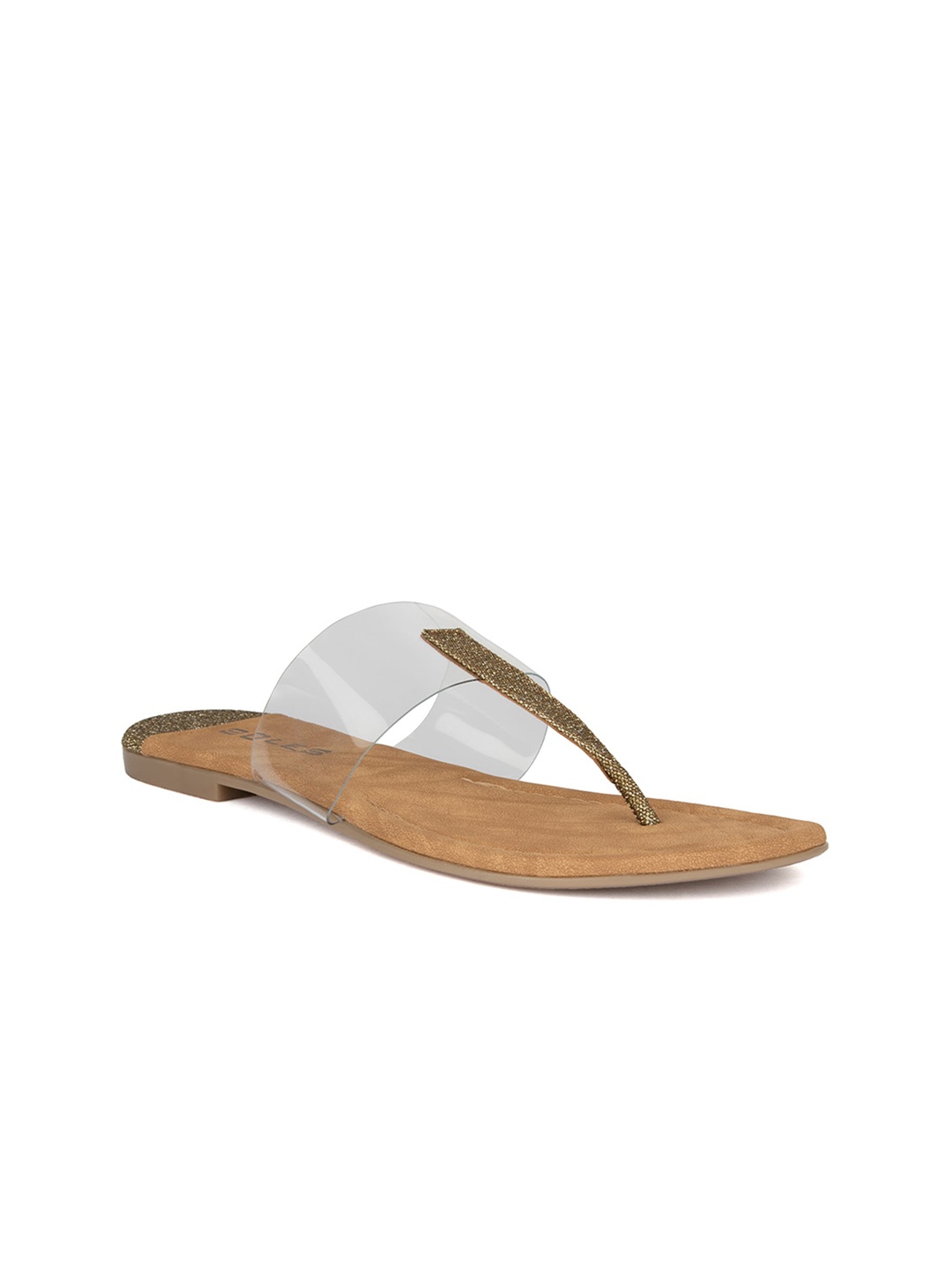 

SOLES Women Embellished Open Toe T-Strap Flats, Champagne