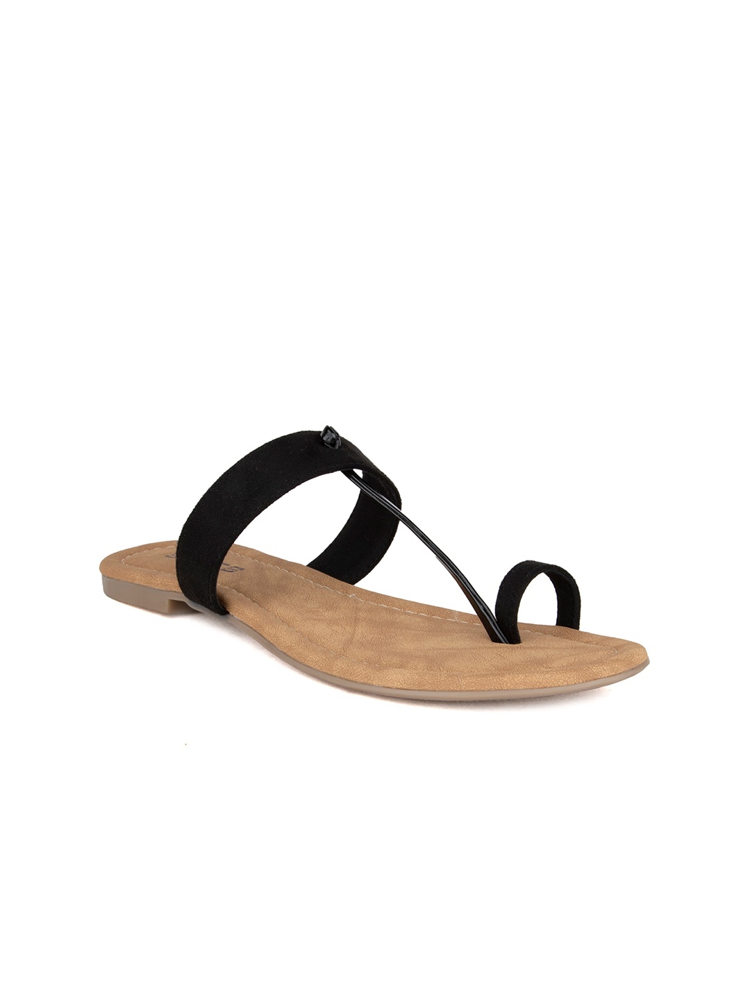 

SOLES T-Strap One Toe Flats, Black