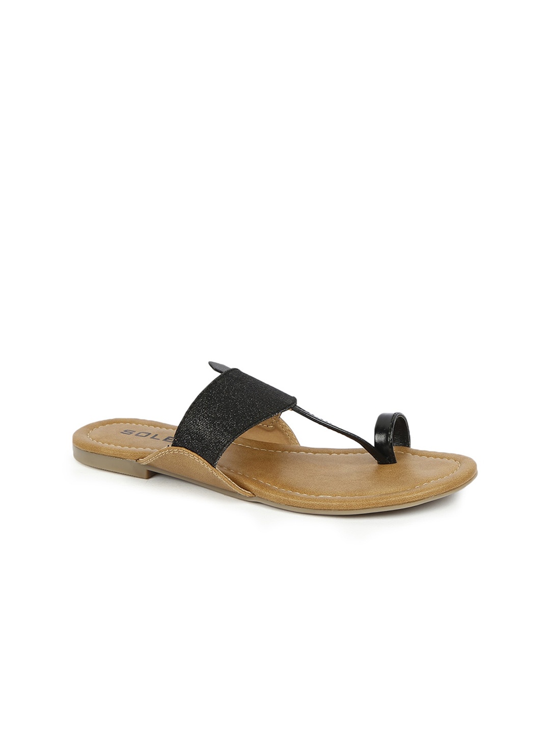 

SOLES Shimmered One Toe Flats, Black