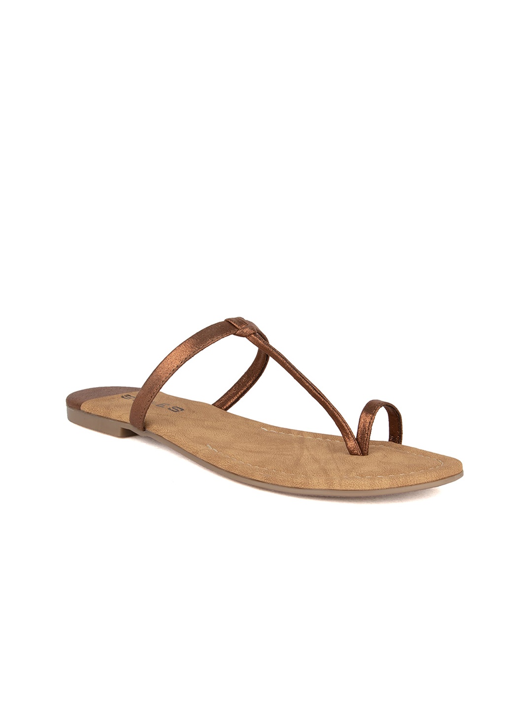 

SOLES T-Strap One Toe Flats, Bronze