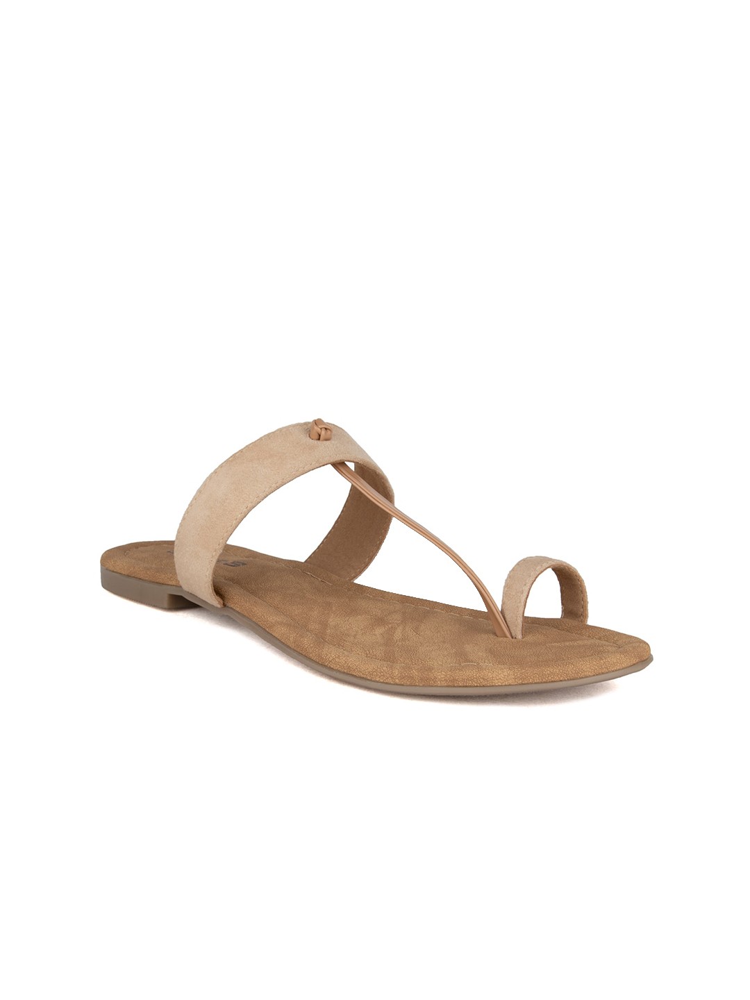 

SOLES T-Strap One Toe Flats, Beige