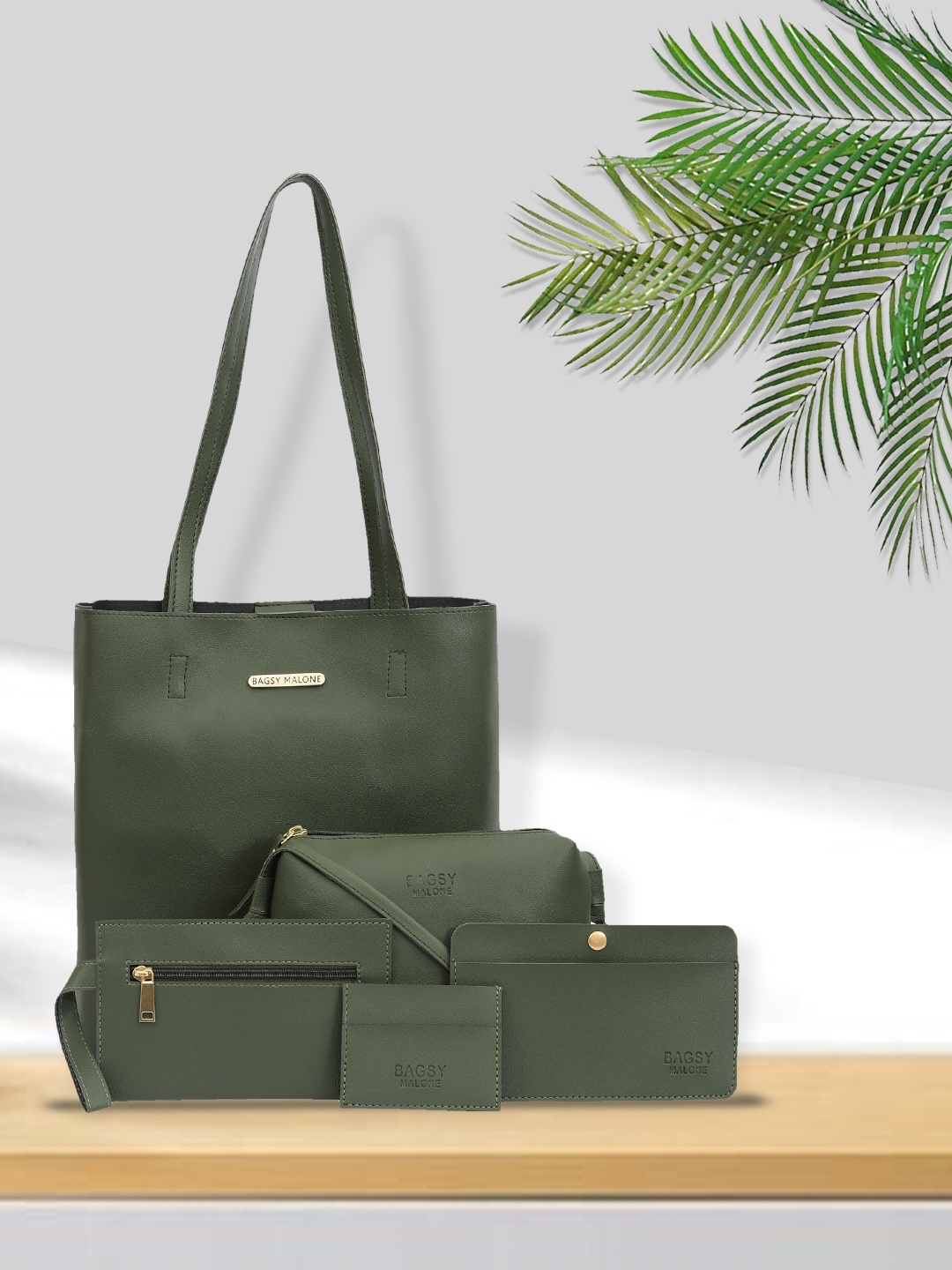 

Bagsy Malone Pack Of 5 Textured Structured Tote Bag, Green