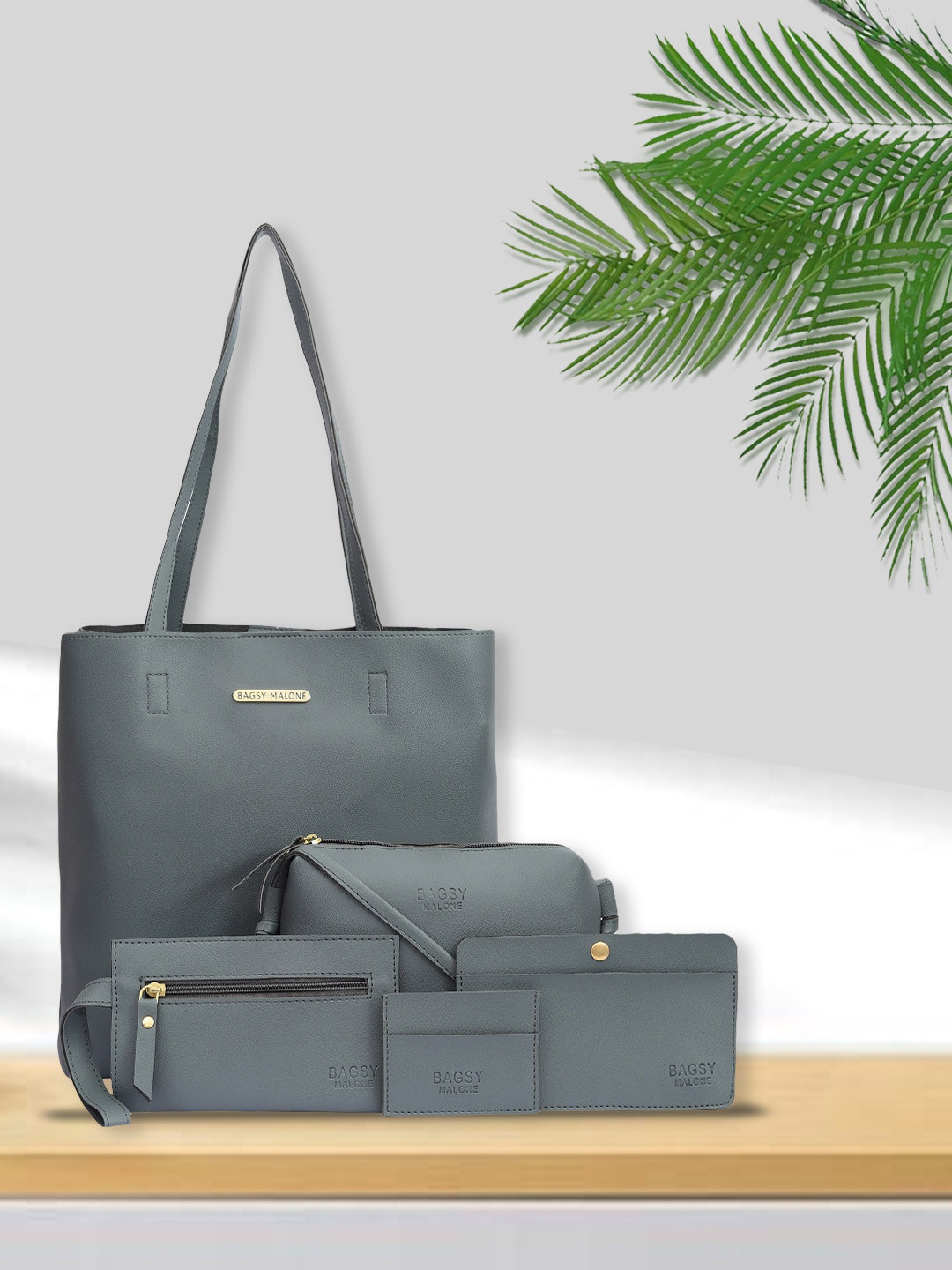 

Bagsy Malone Set Of 5 Structured Vegan Leather Tote Bag, Grey