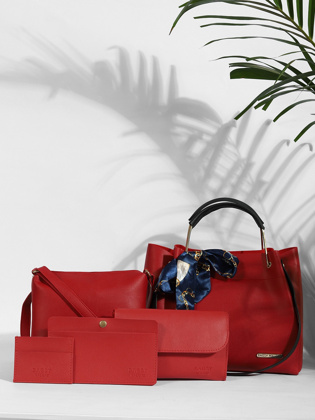

Bagsy Malone Pack of 5 PU Structured Handbags, Red