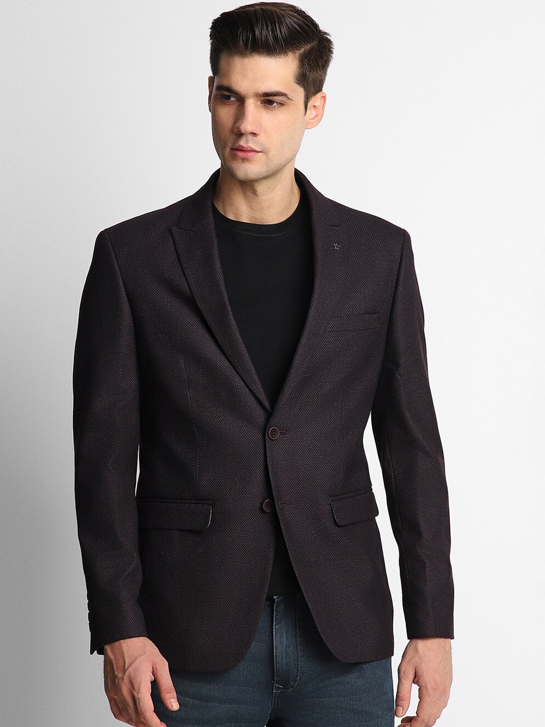 

Louis Philippe Men Self Design Single Breasted-Blazer, Charcoal