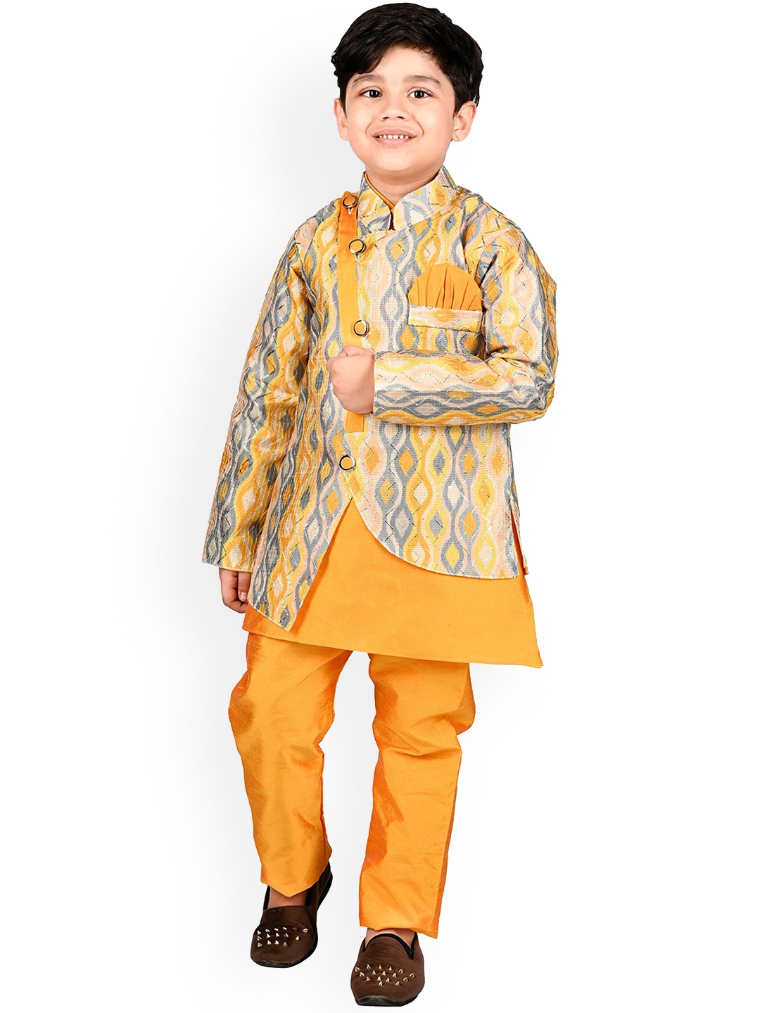 

BAESD Boys Kurta With Pyjamas And Waistcoat, Yellow