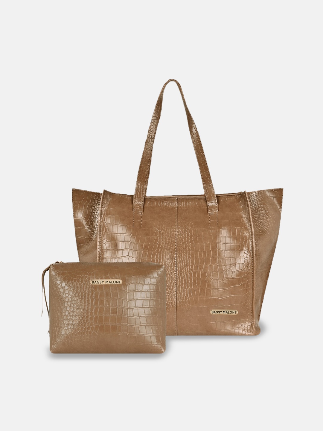 

Bagsy Malone Pack of 2 Textured Structured Tote Bag, Camel brown