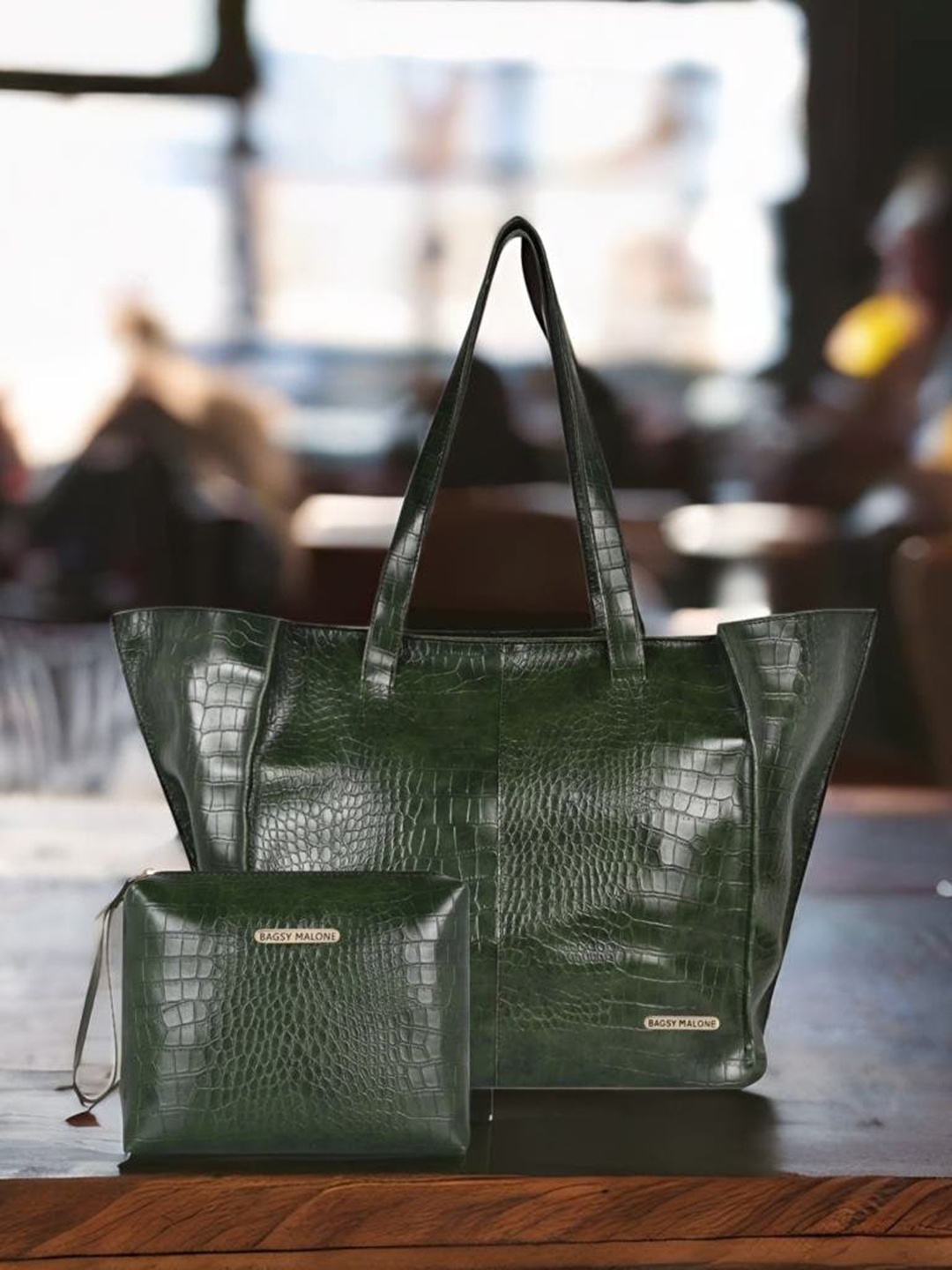 

Bagsy Malone Pack of 2 Textured Structured Tote Bag, Olive