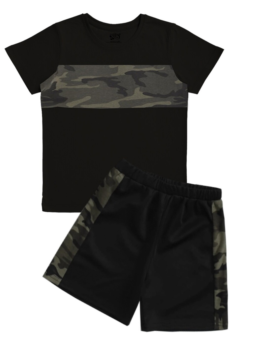 

x2o Boys Camouflage Printed Pure Cotton T-shirt with Shorts, Black