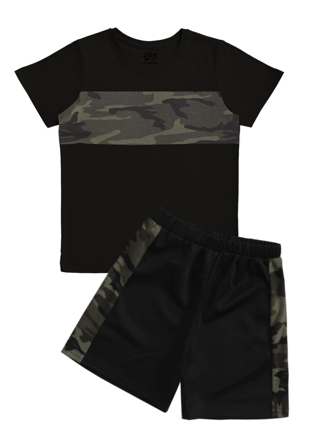 

Minicult Boys Camouflage Printed T-shirt with Shorts, Black