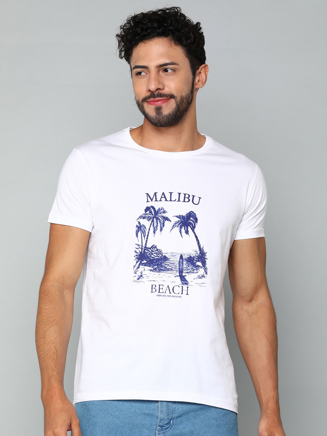

Mast & Harbour White Graphic Printed Pure Cotton T-shirt