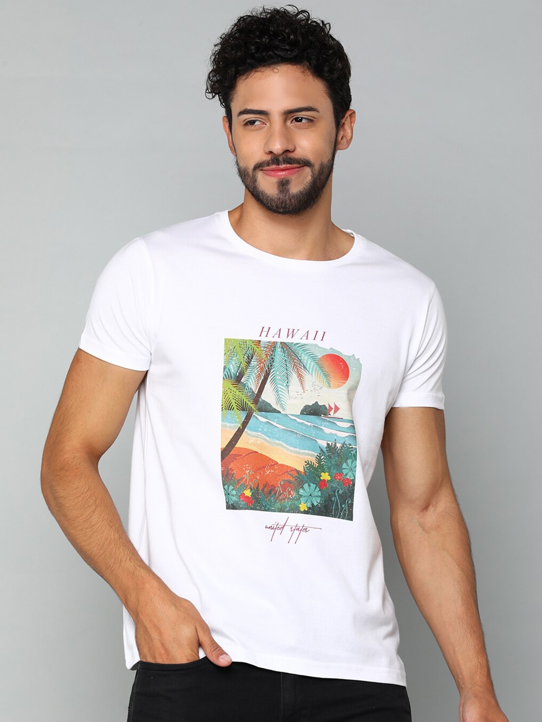 

Mast & Harbour White Graphic Printed Pure Cotton T-shirt