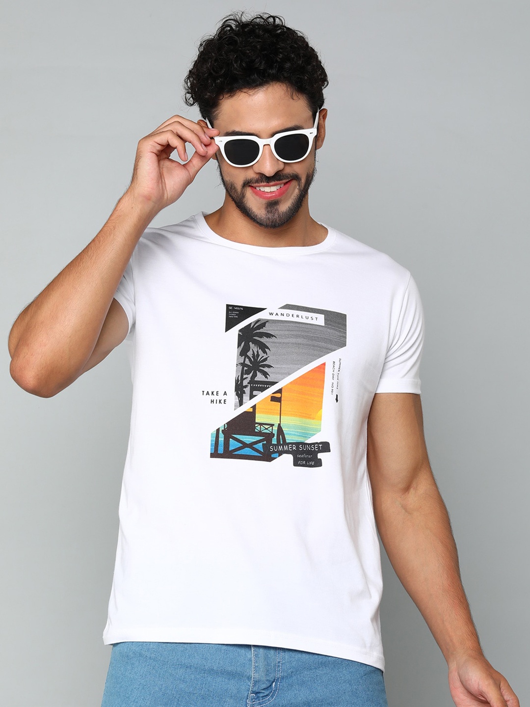 

Mast & Harbour White Graphic Printed Pure Cotton T-shirt