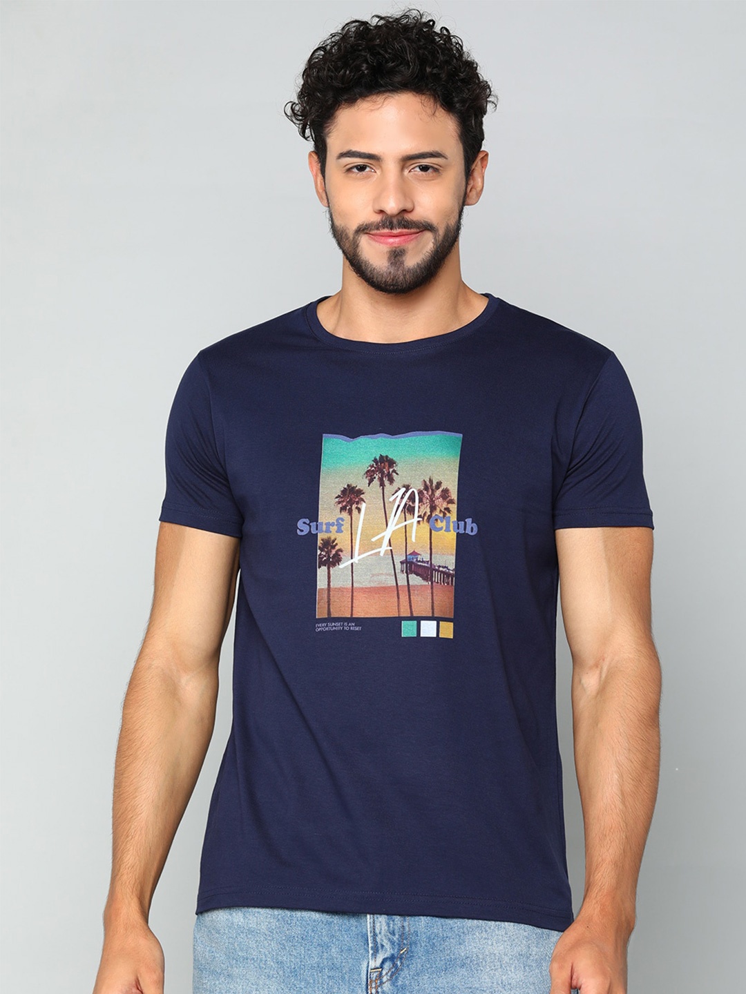 

Mast & Harbour Men Graphic Printed Cotton T-shirt, Navy blue