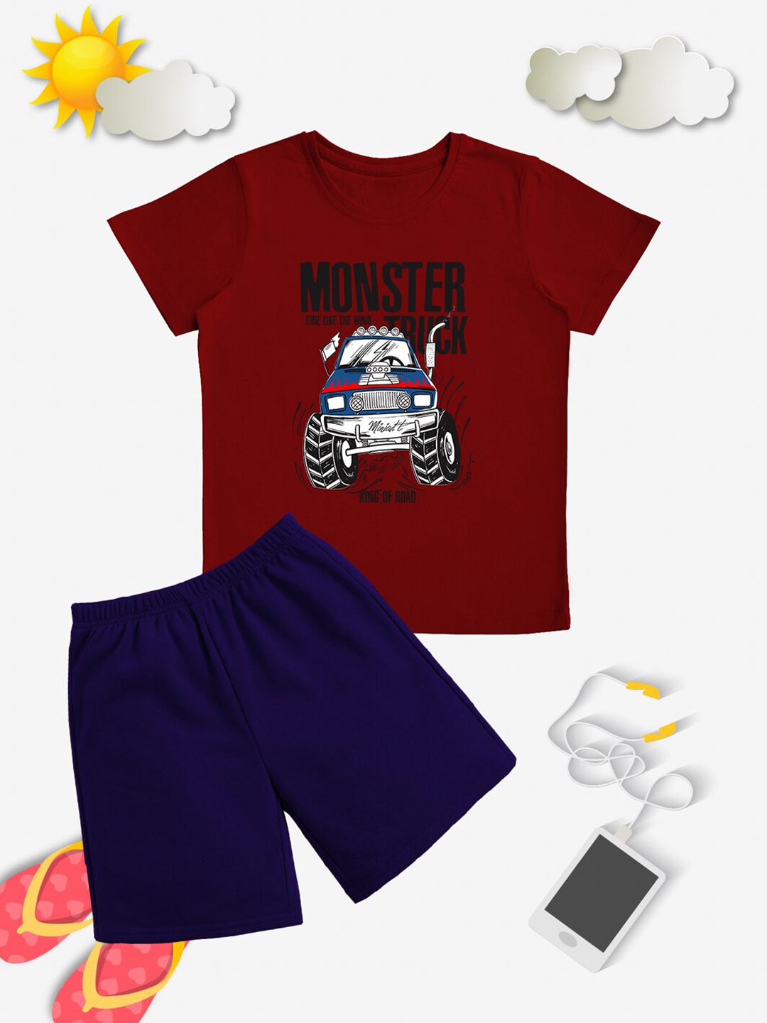 

x2o Boys Printed T-shirt with Shorts, Maroon