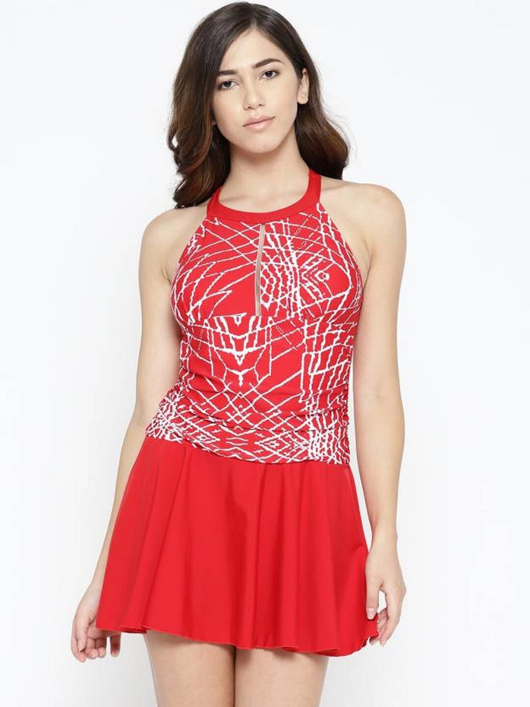 

VOXATI Printed Sleeveless Swim Dress, Red