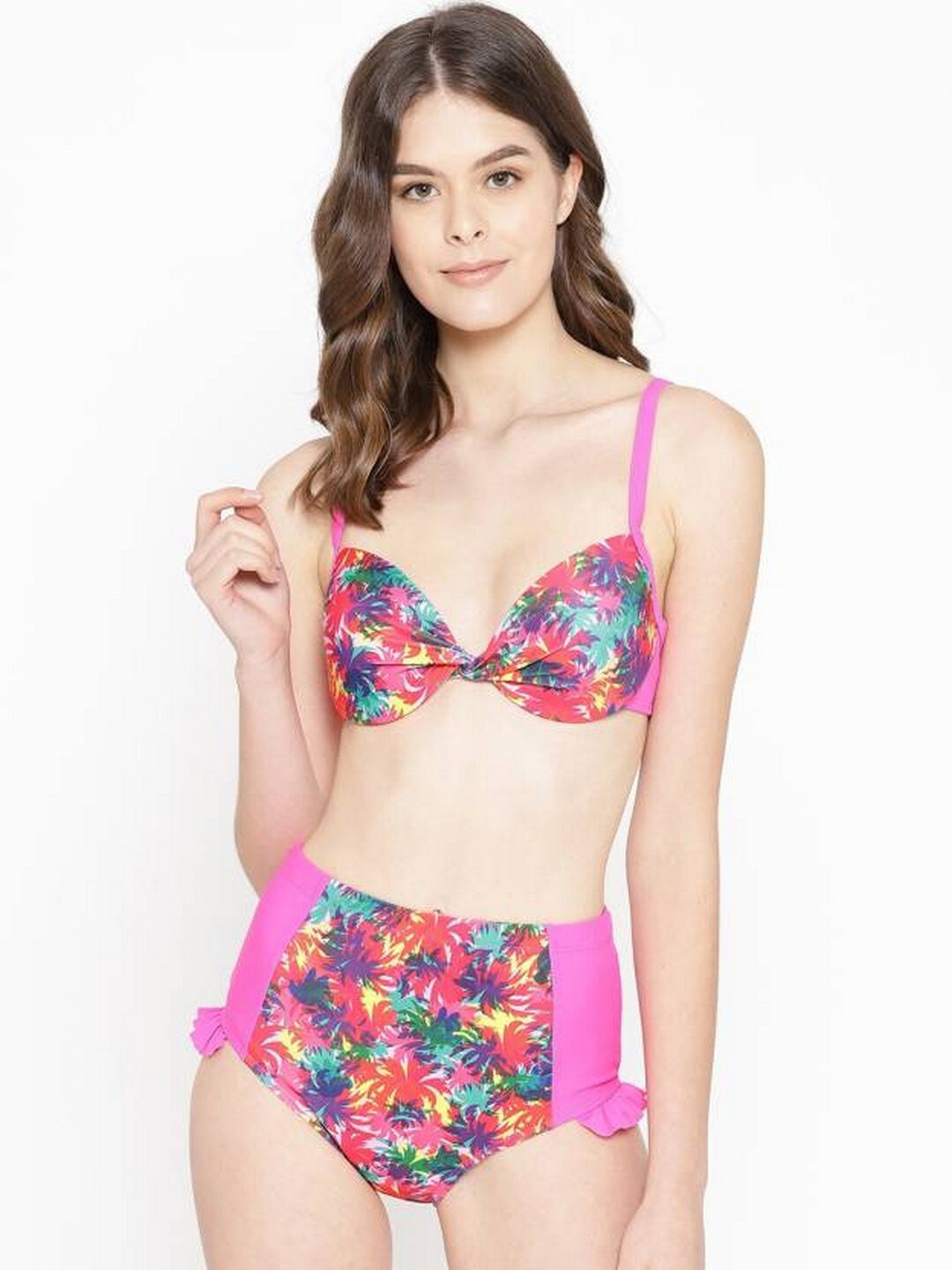 

VOXATI Floral Printed Medium Coverage Swim Bikini Set, Pink