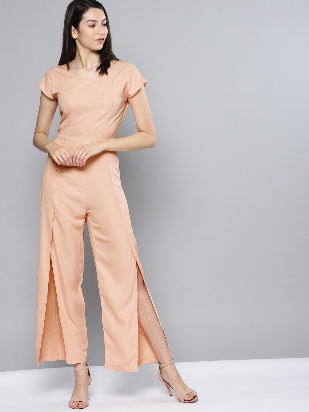 

Mast & Harbour Pink Solid Cotton Basic Jumpsuit