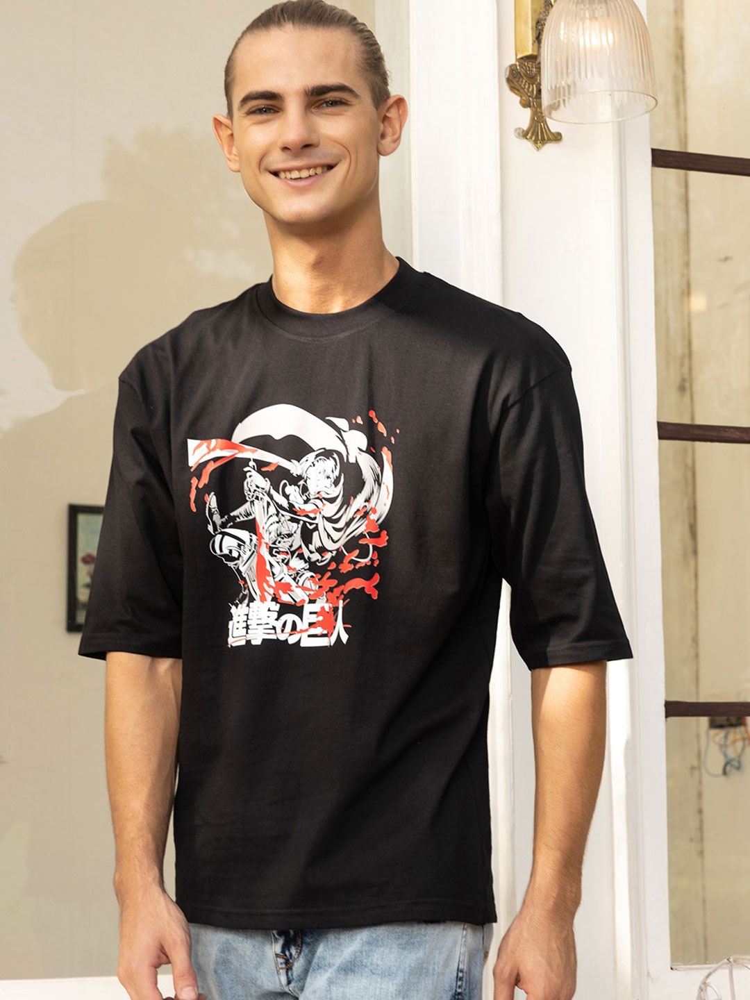 

Gavin Paris Graphic Printed Drop-Shoulder Oversized Cotton T-shirt, Black