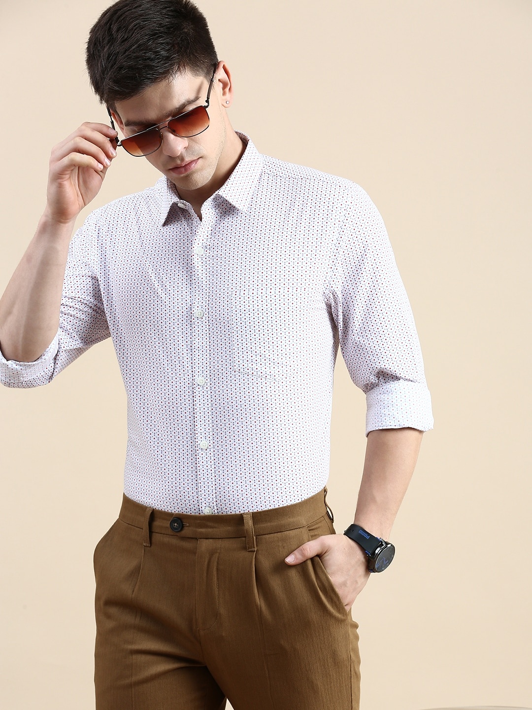 

INVICTUS Comfort Slim Fit Micro Ditsy Printed Cotton Formal Shirt, Off white