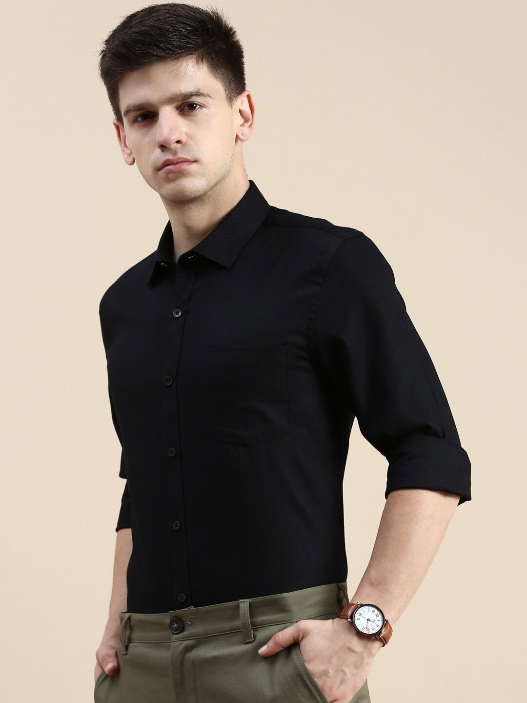 INVICTUS Comfort Slim Fit Cotton Formal Shirt, Black