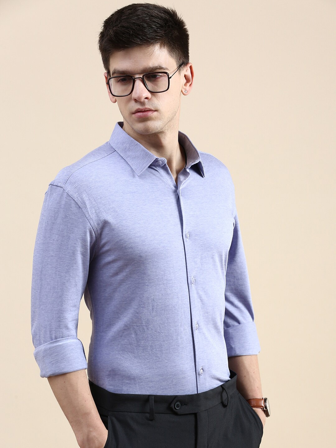 INVICTUS Comfort Slim Fit Knit Formal Cotton Shirt, Blue