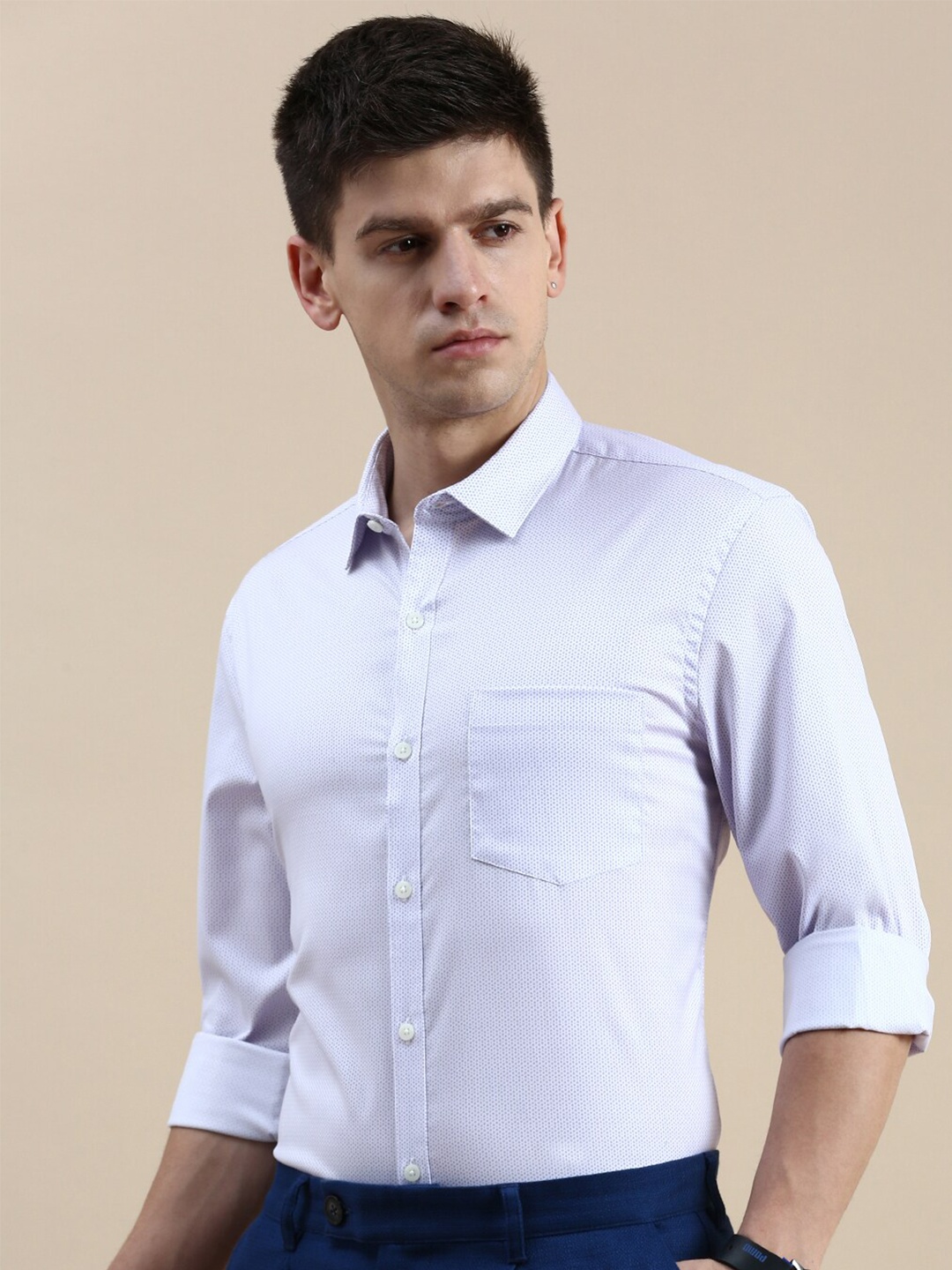 

INVICTUS Micro Ditsy Printed Comfort Slim Fit Formal Cotton Shirt, Blue