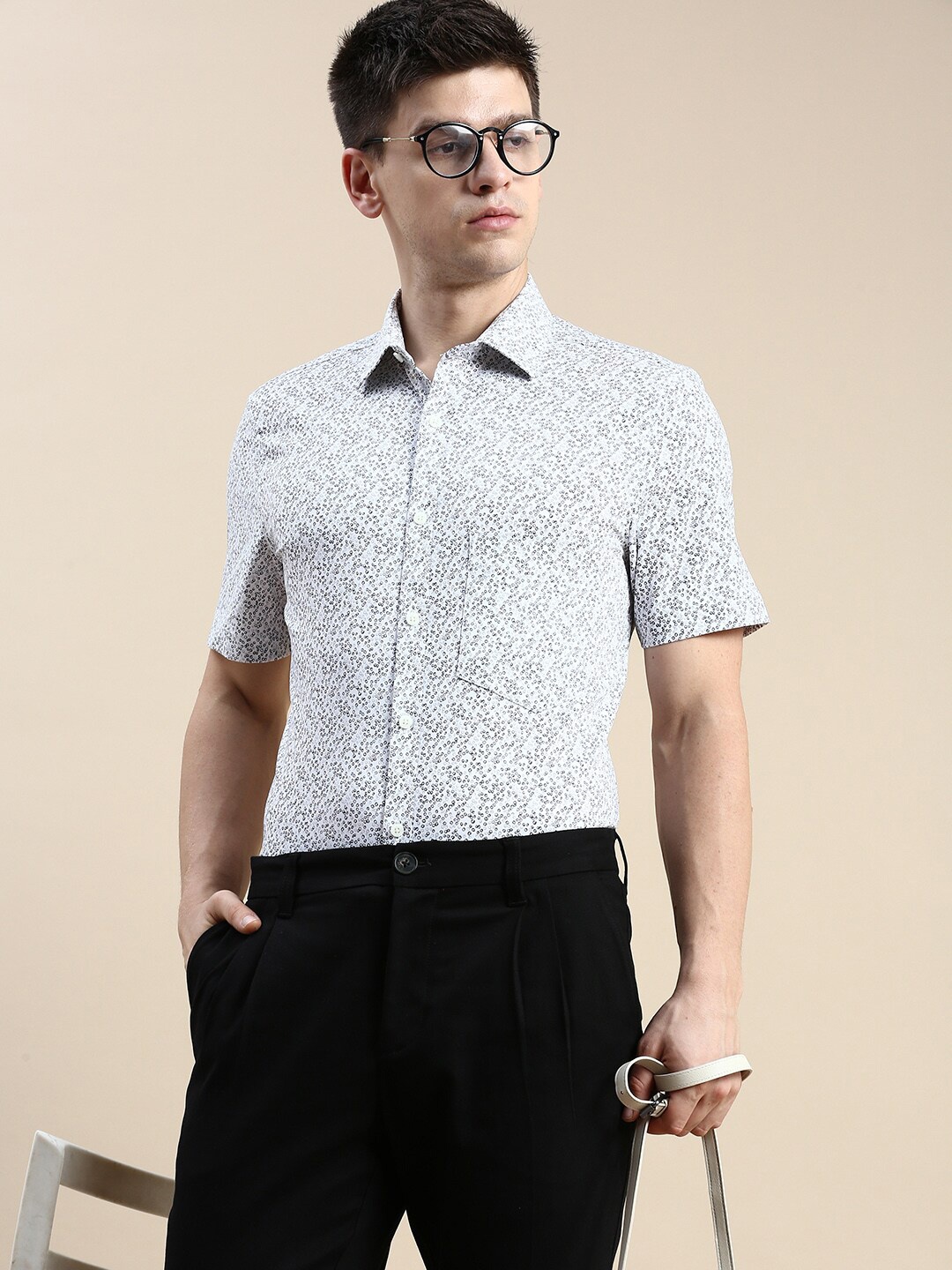 

INVICTUS Micro Ditsy Printed Comfort Slim Fit Formal Cotton Shirt, Off white