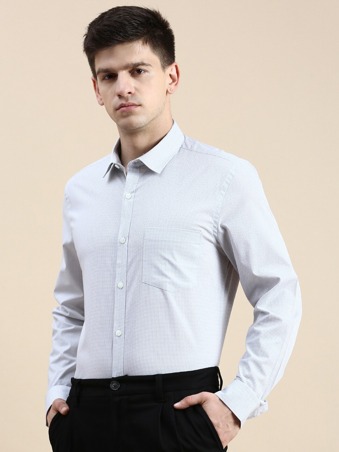 

INVICTUS Comfort Slim Fit Micro Ditsy Printed Formal Shirt, Cream