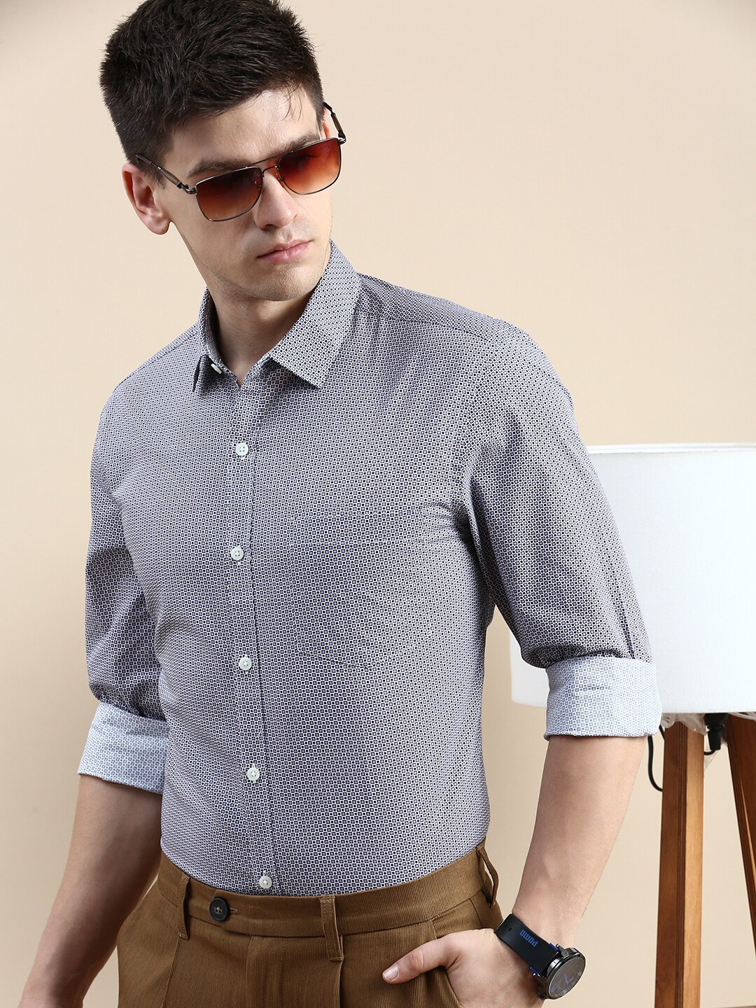 

INVICTUS Comfort Slim Fit Micro Ditsy Printed Formal Shirt, White