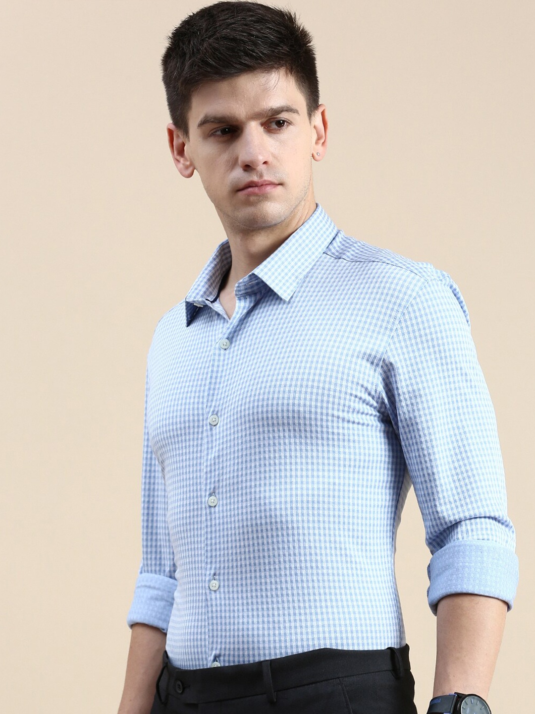 

INVICTUS Comfort Slim Fit Micro Checked Knit Formal Shirt, Blue