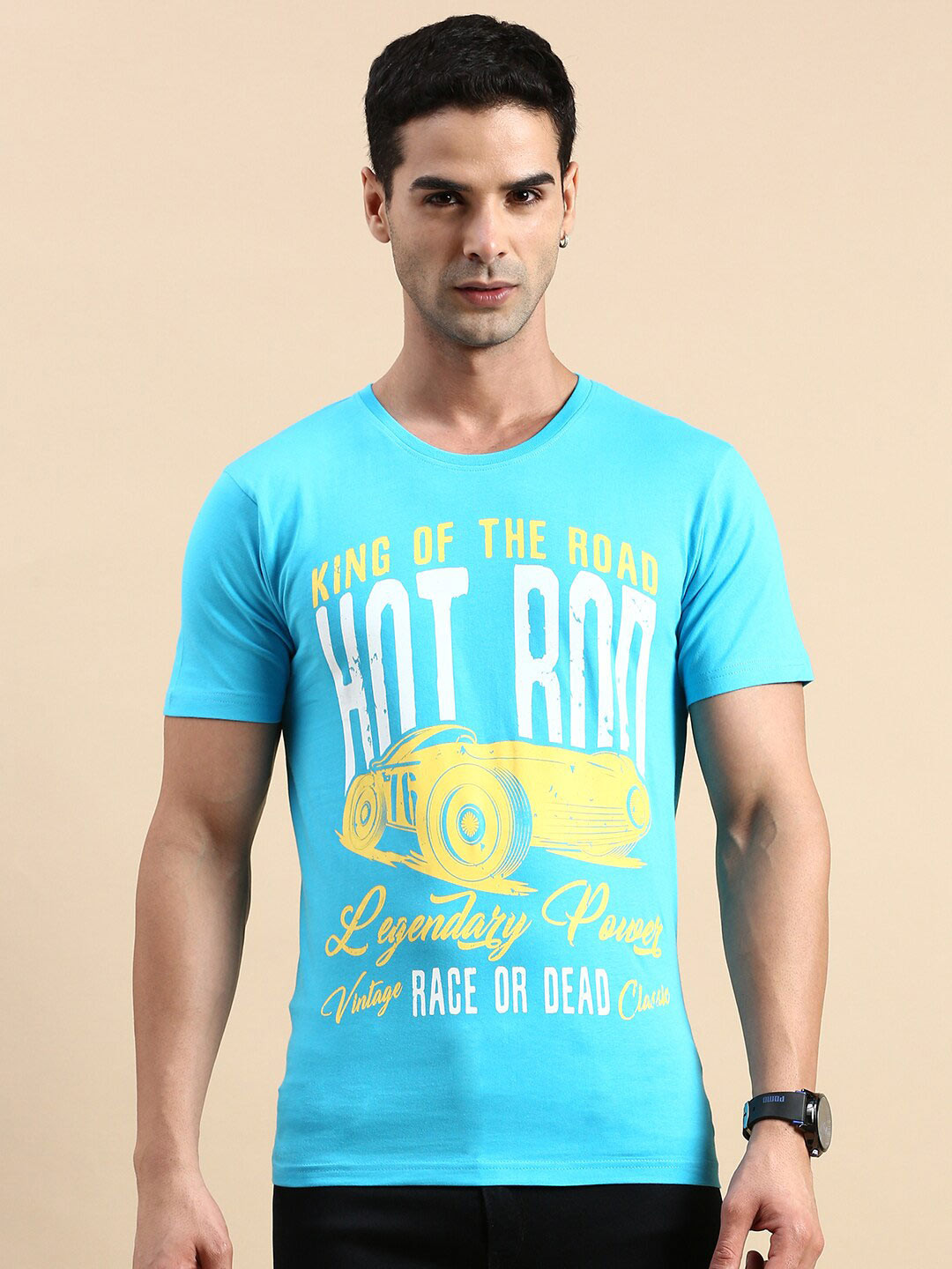 

BLACK RADIO Typography Printed Cotton Causal T-shirt, Turquoise blue