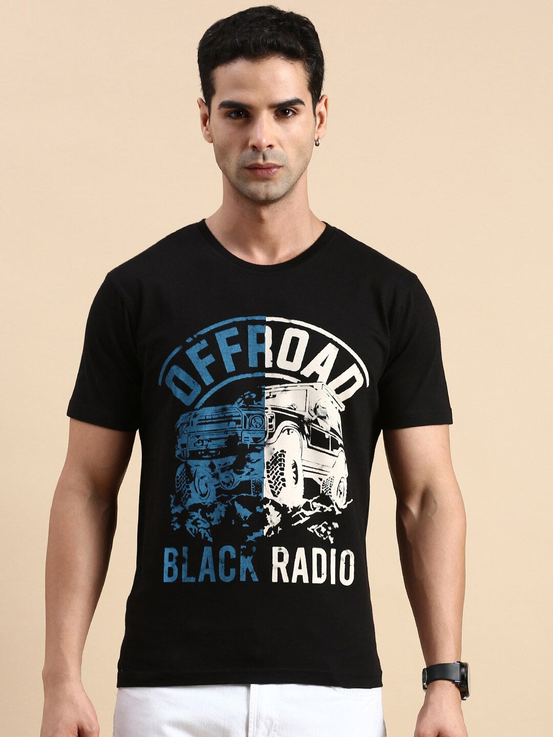 

BLACK RADIO Men Typography Printed Pure Cotton T-shirt