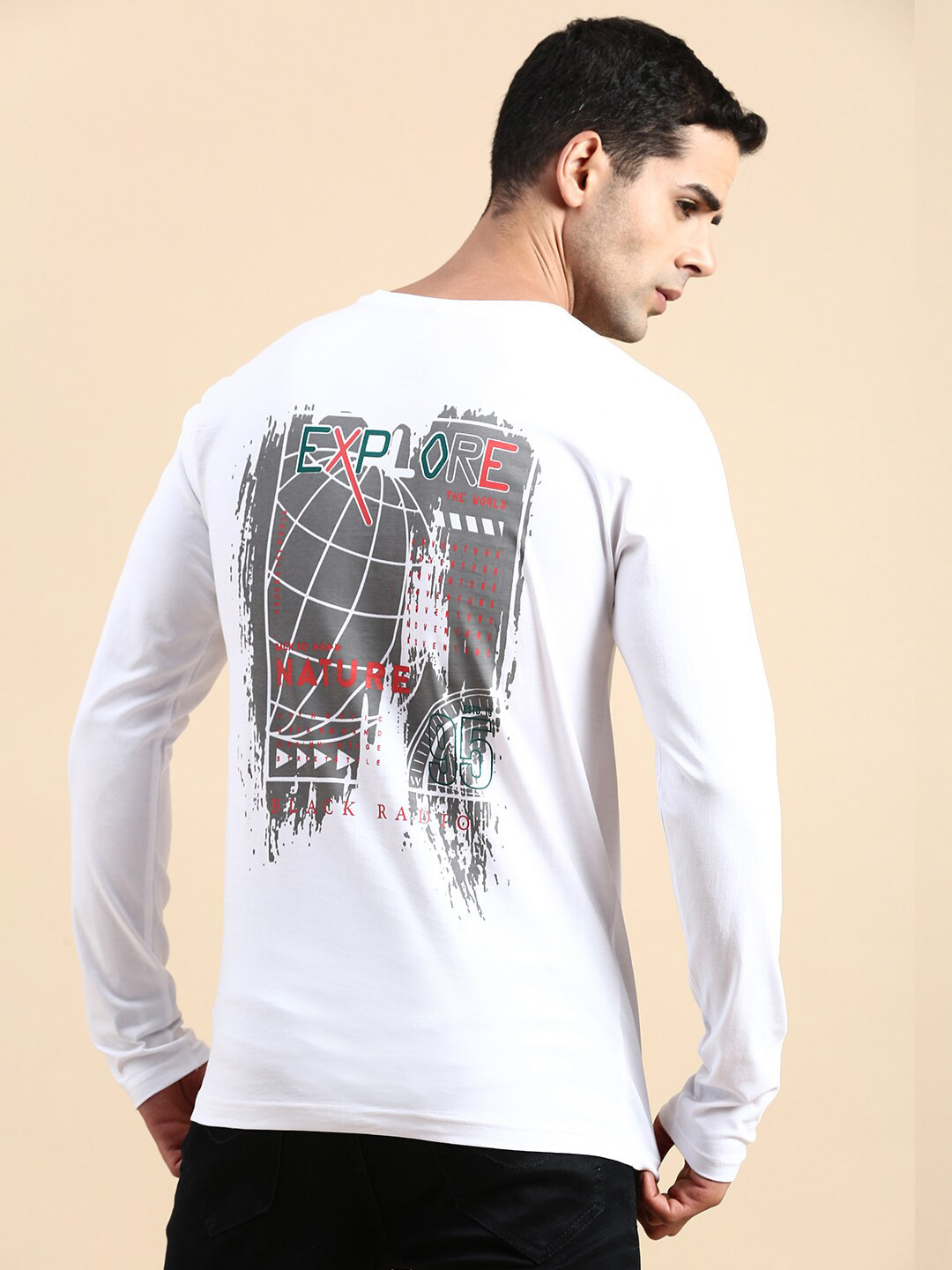 

BLACK RADIO Graphic Printed Long Sleeve Pure Cotton T-shirt, White