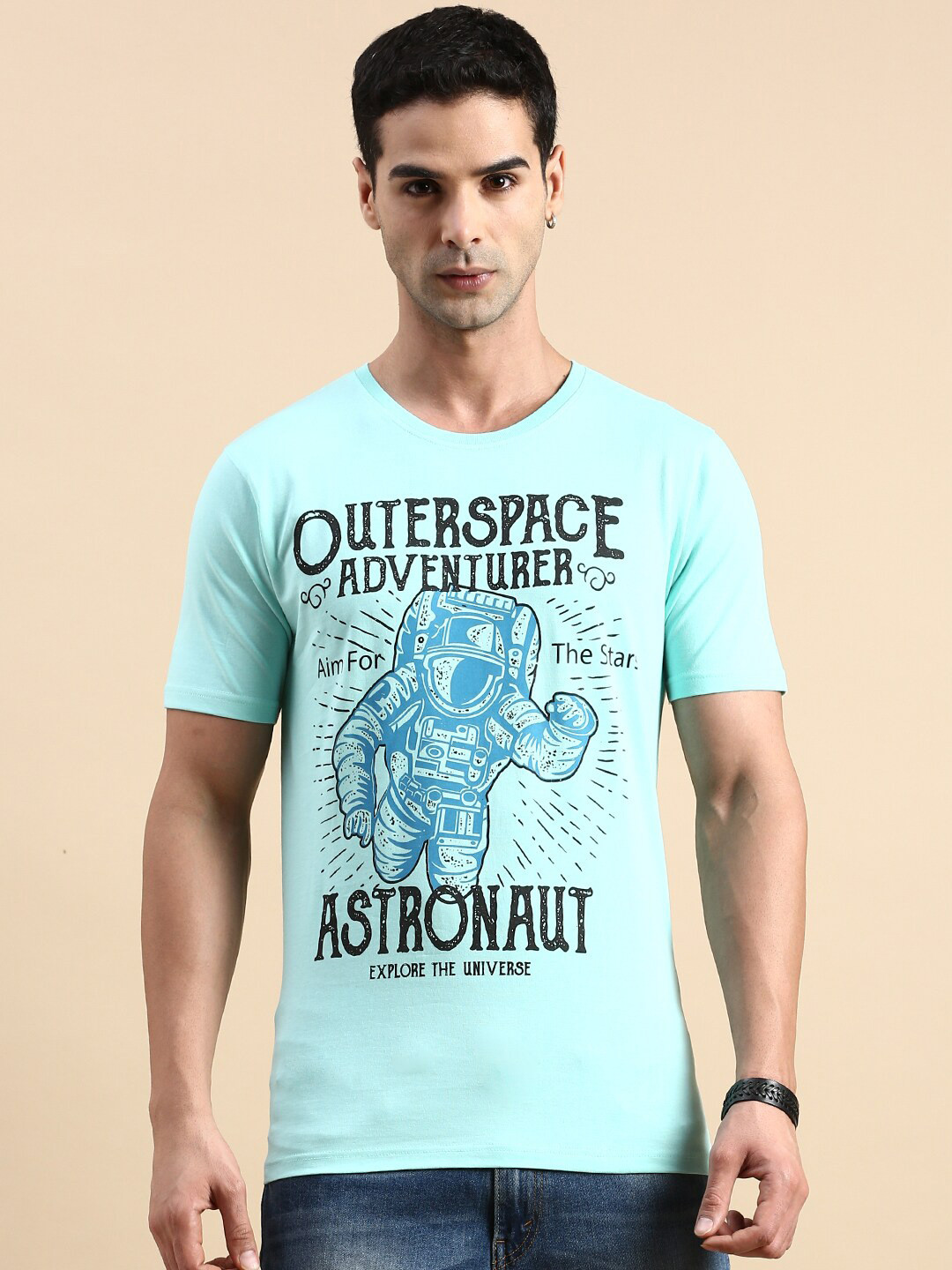 

BLACK RADIO Men Typography Printed Pure Cotton T-shirt, Turquoise blue