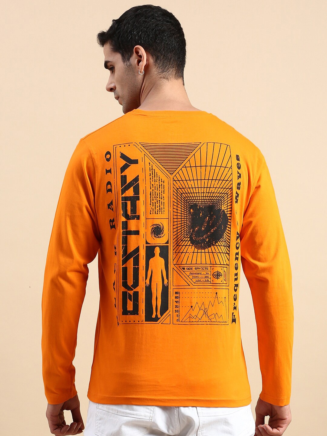 

BLACK RADIO Men Graphic Printed Cotton T-shirt, Orange