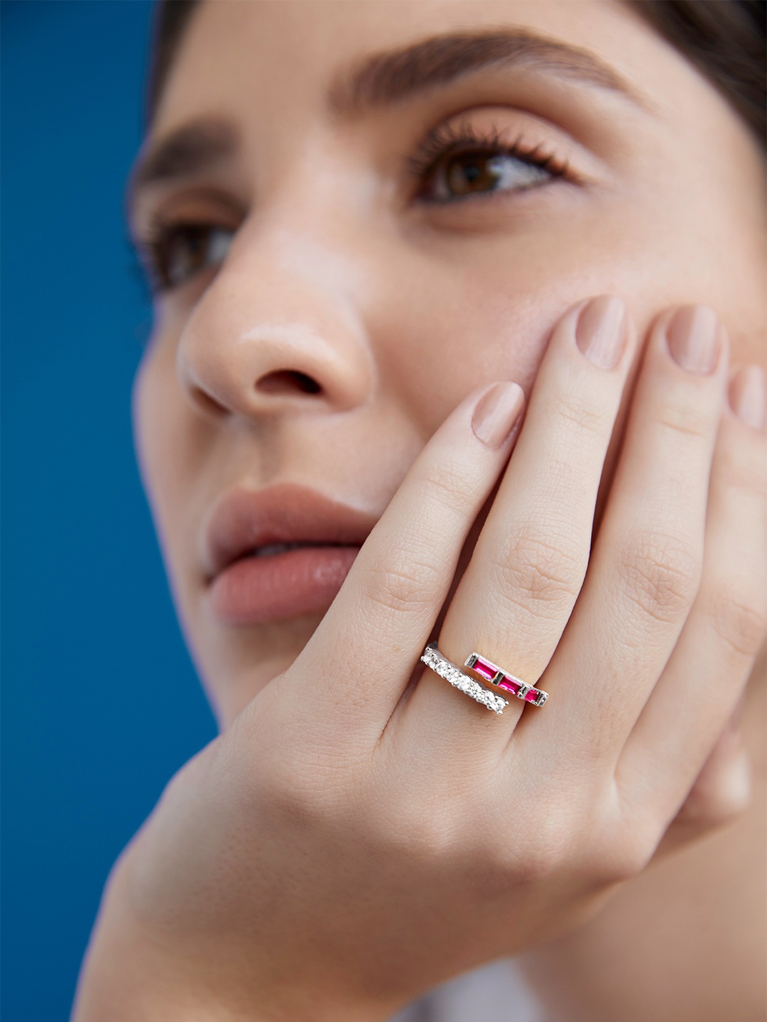 

AIKA BY MINUTIAE Silver-Plated CZ Studded Adjustable Finger Ring