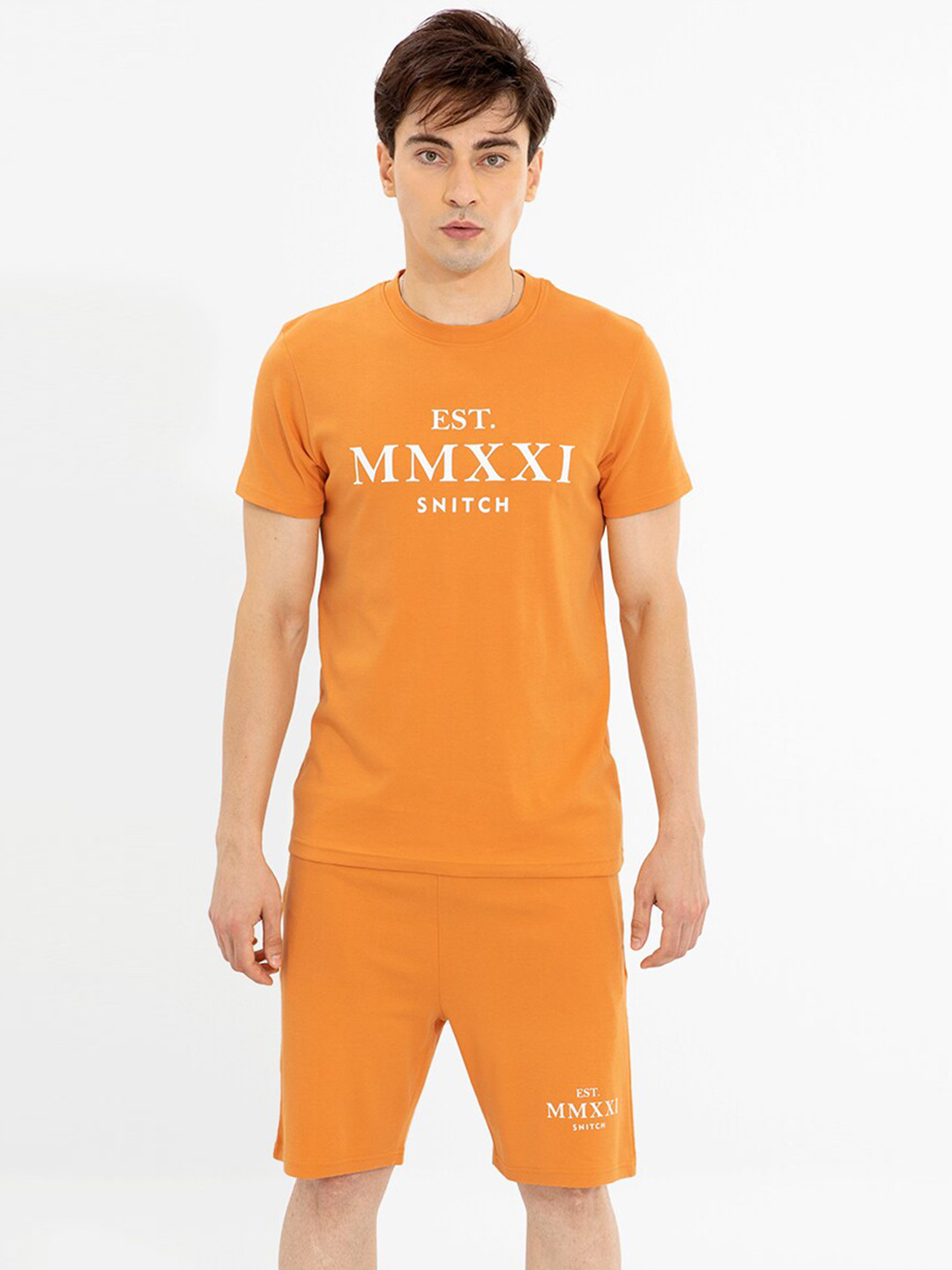 

Snitch Printed Pure Cotton T-Shirt & Shorts Co-Ords, Mustard