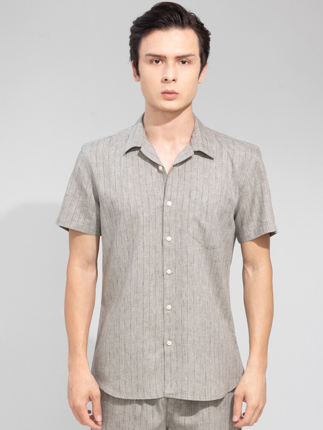 

Snitch Grey & Black Striped Linen Shirt With Shorts