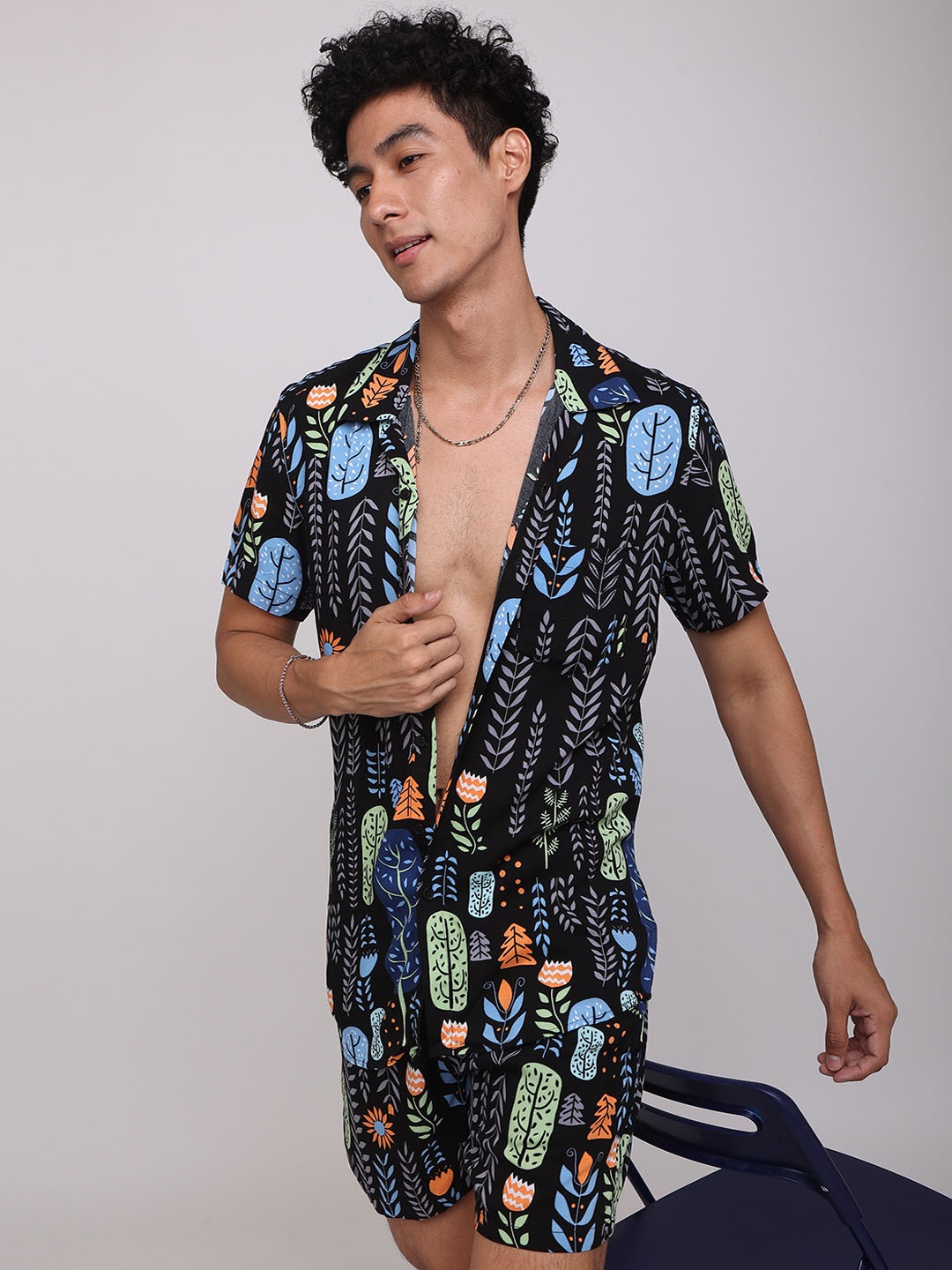 

Snitch Printed Shirt With Shorts, Black