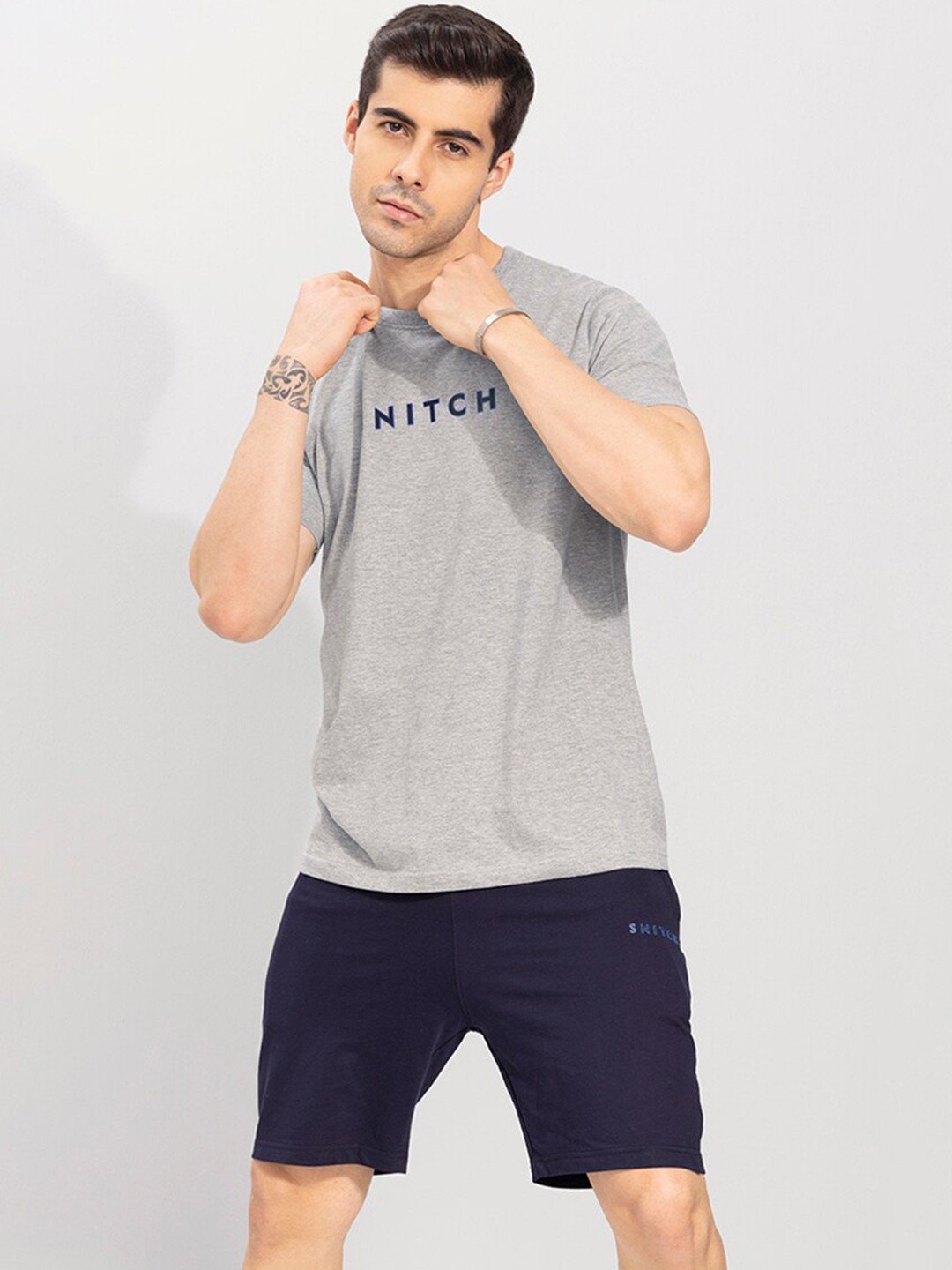

Snitch Grey & Navy Blue Pure Cotton T-shirt With Shorts