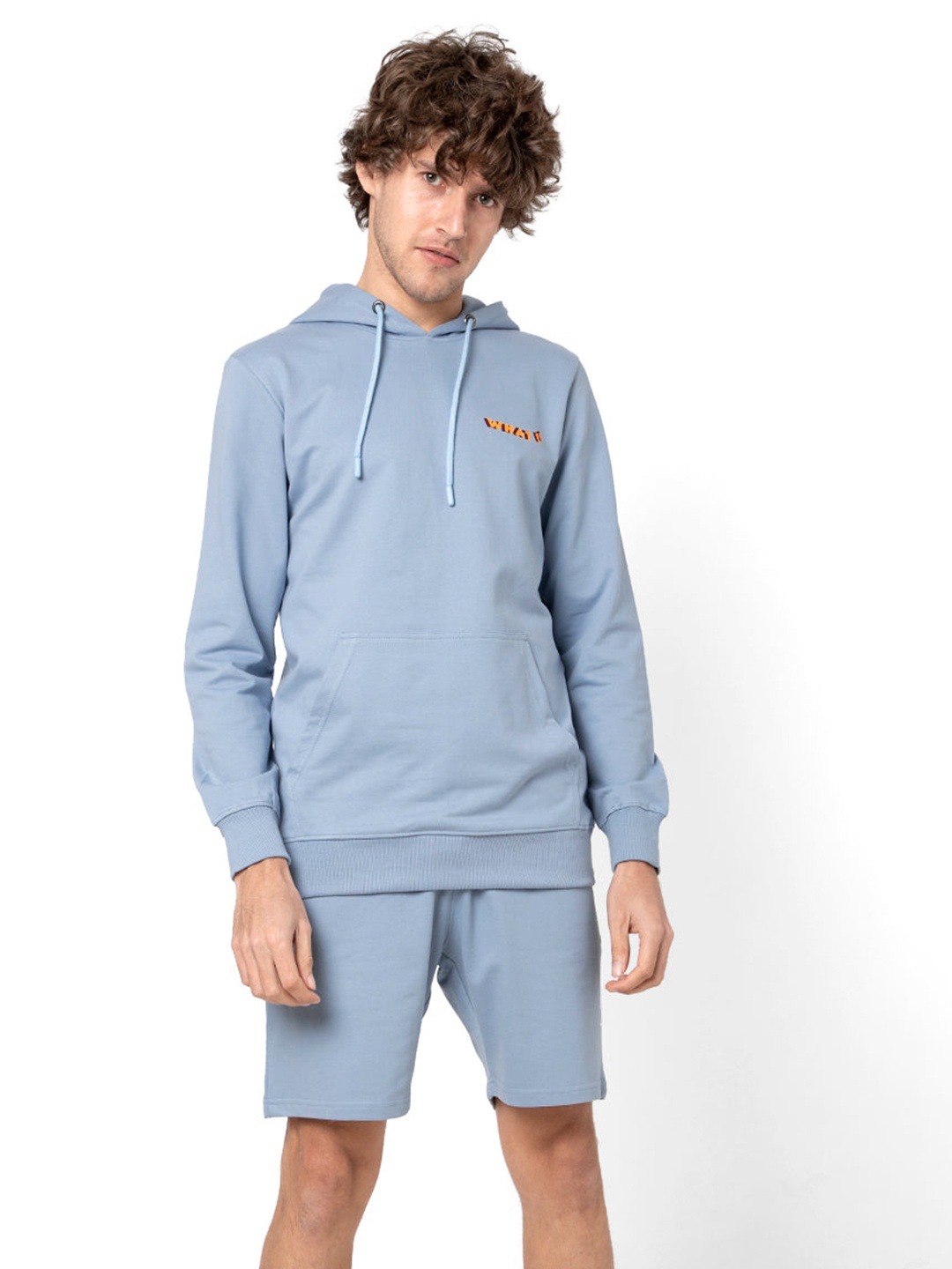 

Snitch Pure Cotton Hooded Sweatshirt With Shorts, Blue