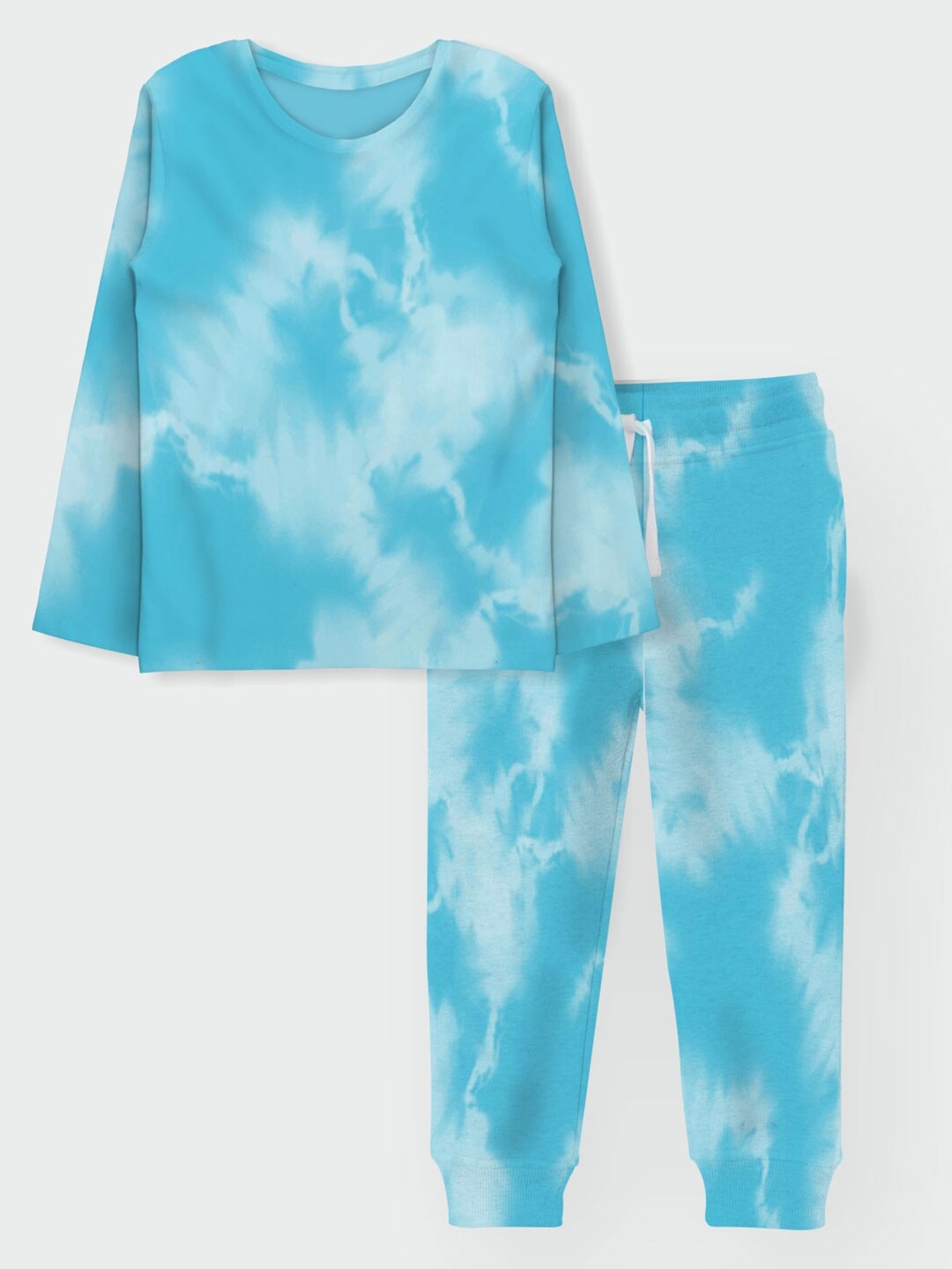 

Minicult Girls Dyed Pure Cotton T-shirt with Pyjamas, Blue