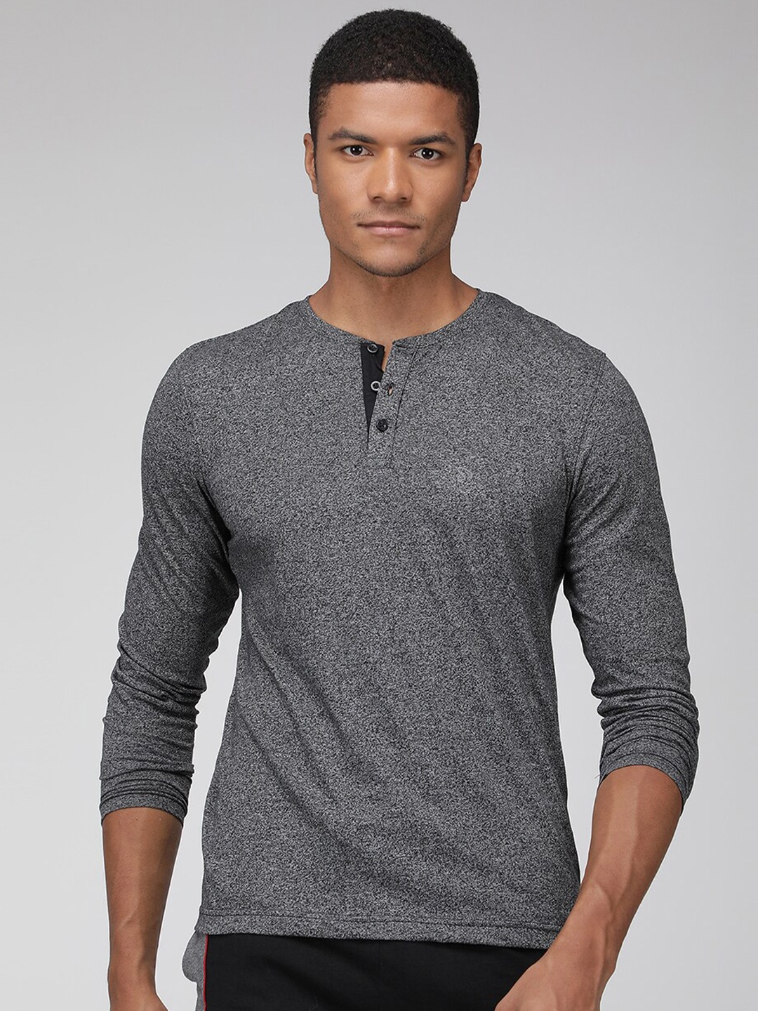 

SPORTO Self Deisgn Henley Neck Casual T-Shirt, Grey