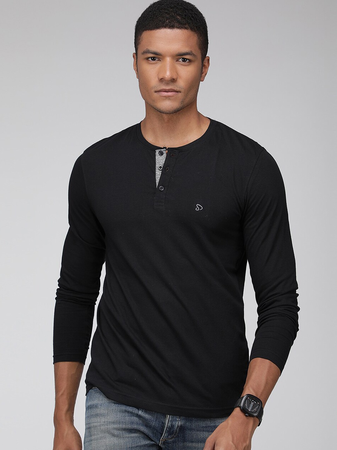 

SPORTO Henley Neck Casual T-Shirt, Black