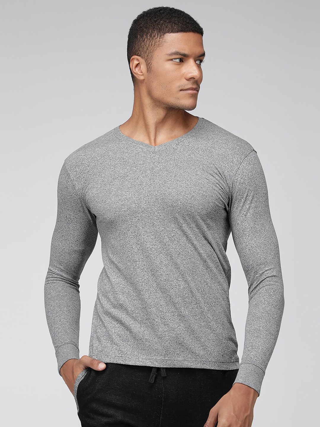 

SPORTO V-Neck Long Sleeves Casual T-Shirt, Grey
