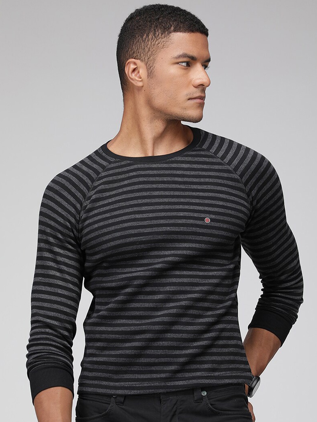 

SPORTO Striped Raglan Sleeves Casual T-Shirt, Black
